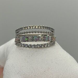 Silver and Purple Multi-Row Ring with Sparkling Design